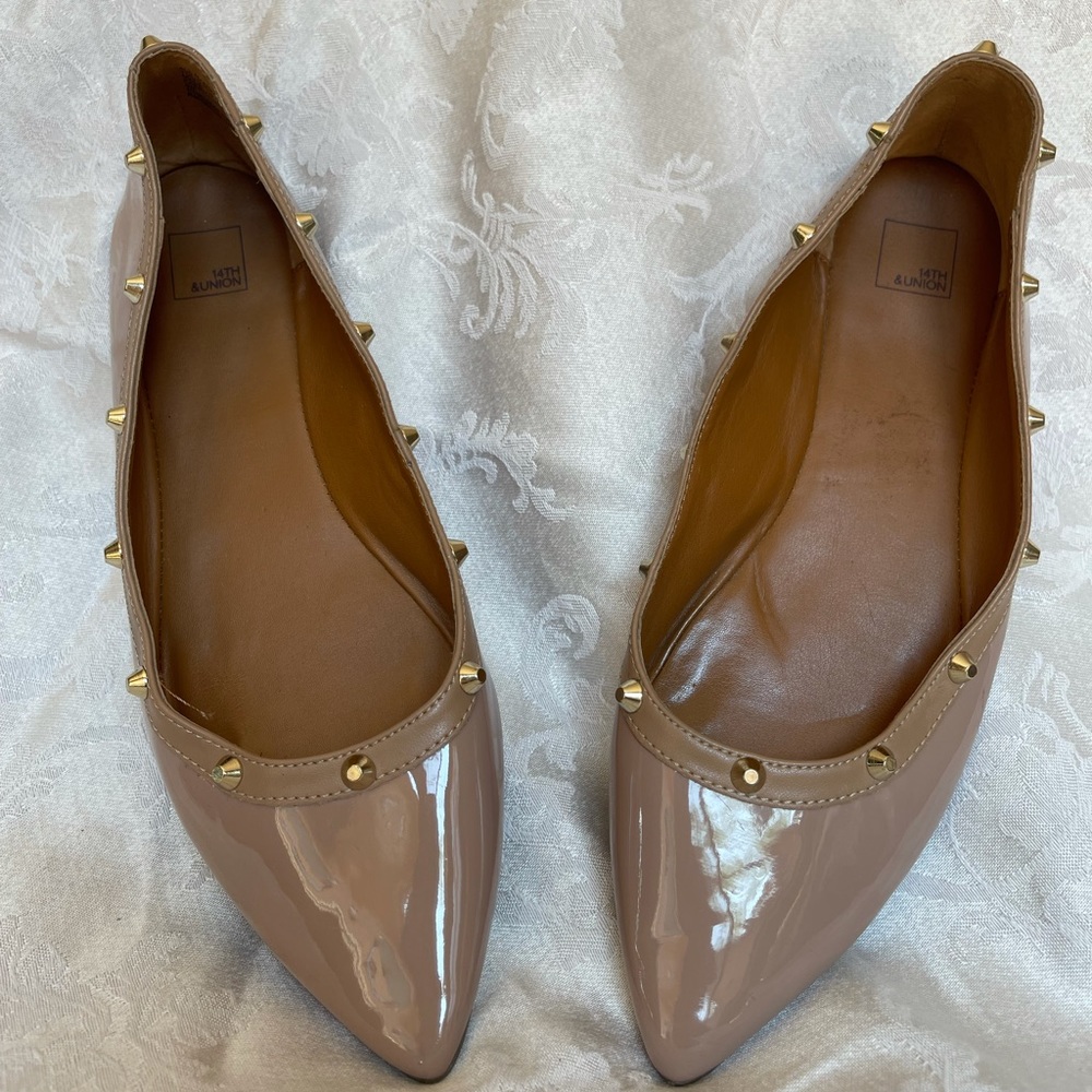 Blush colored gold studded flats